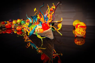Chihuly glass sculpture in a boat